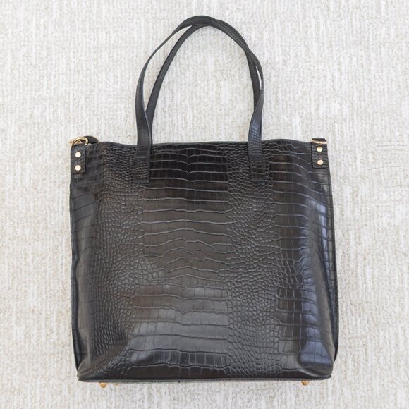 Italian Croc-Embossed Leather Tote / Crossbody — Made in Italy, Pristine - Picture 4 of 10